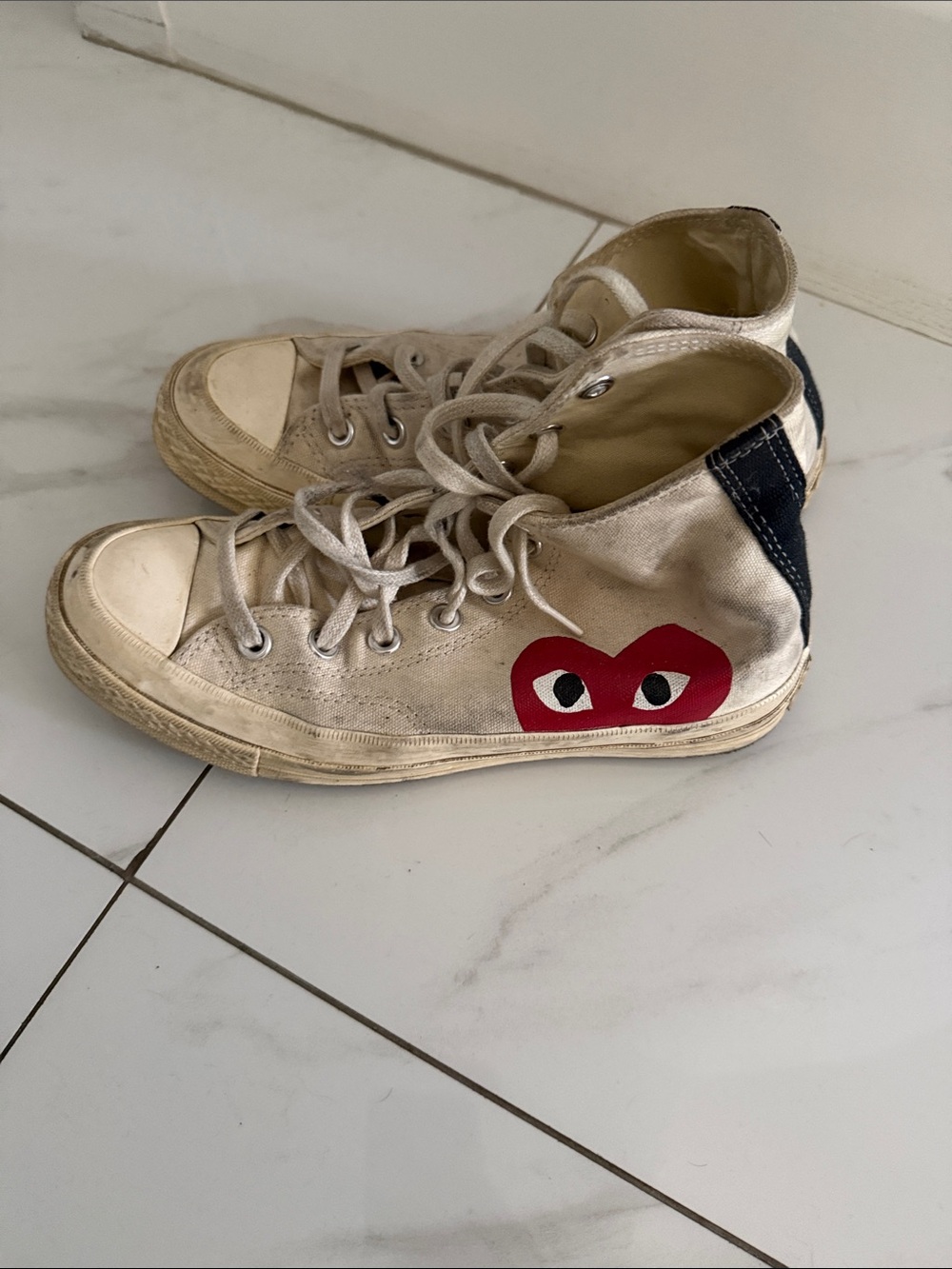 Converse High Top Sneakers with Red Heart Graphic and Black Heel